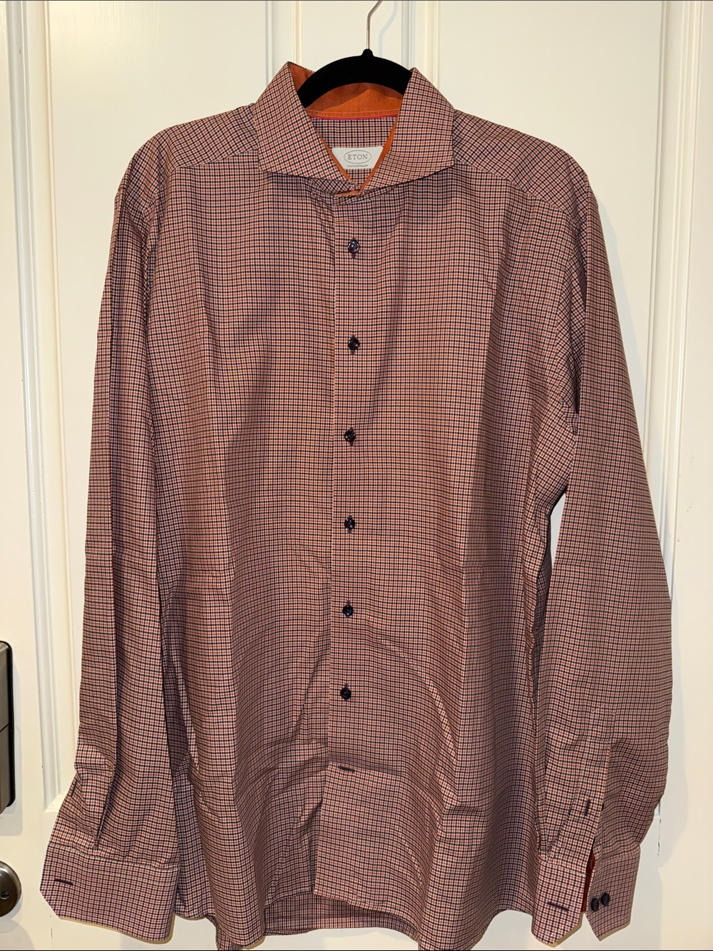 Eton Men's Burt Orange and Navy Micro-Check Dress Shirt